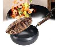 Jeeeun Cast Iron Skillet - Purely Hand-Forged Pure Iron Nonstick Wok with Wood Grain Cover for Culinary Styles for Kitchen, Stable Use, Light Grip (9.5 Inches)