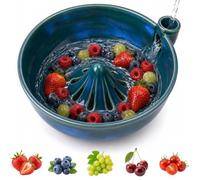 Jeeeun Ceramic Berry Washing Bowl - Fruit Strainer and Serving Bowl (Dark Blue)