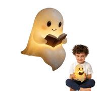 Jeeeun Cute Ghost Reading Book Lamp - New Halloween Glow Ghost Lamp Night Light, Kawaii Ghosts Lamps with Book, Mini Figurine Ornaments for Bedroom Study Room and Love Reading Kids (5.9 inch)