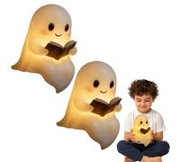 Jeeeun Cute Ghost Reading Book Lamp - New Halloween Glow Ghost Lamp Night Light, Kawaii Ghosts Lamps with Book, Mini Figurine Ornaments for Bedroom Study Room and Love Reading Kids (8.6 inch *2)