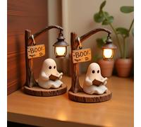 Jeeeun Cute Ghost Reading Lantern, Ghost Lamp With Book, 3d Resin Halloween Night Light With Warm Glow, Creative Home Decoration & Gift For Book Lovers (2 pcs)
