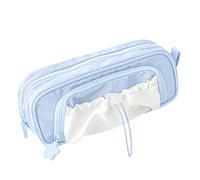 Jeeeun Cute Kawaii Pencil Case for Girls, Large Capacity Drawstring Pencil Pouch, Stationery Organizer for School, Office and Travel (Blue)