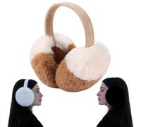 Jeeeun Ear Muff Winter Women Men - Foldable Fuzzy Winter Ear Muffs, Adjustable Cute Ears Covers for Cold Weather Fluffy (Brown+White)