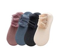 Jeeeun Fashion Lace Warmer Socks, Soft Fall Winter Ankle Socks with Lace Trim, Non-Slip Cozy Warm Sock for Women and Girls (4pcs B)