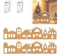 Jeeeun Gingerbread Village Magic - Gingerbread House Cardboard Cabinet Topper Farmhouse Rustic Table Gift 2 Gingerbread House Cardboards + 2 String Light for Kitchen Living Room (2Pcs)