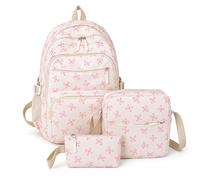 Jeeeun Girls Bow Backpack, Coquette 3 Piece School Backpack Set with Lunch Bag and Pencil Pouch for School and Daily Use (Pink)