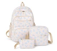 Jeeeun Girls Bow Backpack, Coquette 3 Piece School Backpack Set with Lunch Bag and Pencil Pouch for School and Daily Use (Blue)
