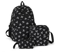 Jeeeun Girls Bow Backpack, Coquette 3 Piece School Backpack Set with Lunch Bag and Pencil Pouch for School and Daily Use (Black)