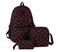 Jeeeun Girls Bow Backpack, Coquette 3 Piece School Backpack Set with Lunch Bag and Pencil Pouch for School and Daily Use (Red)
