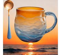 Jeeeun Golden Tide Mug - Handcrafted Sea Glass Ocean Wave Mug, Unique Sea Glass Sunset Mugs for Tea Wine Ice Drink and Ocean Lovers (Golden *1)
