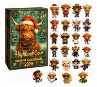 Jeeeun Highland Cow Advent Calendar 2026, 3D Cow Advent Calendar 24 Pieces (Green)
