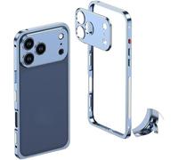 Jeeeun Litego Ultra-Thin Metal Frame Heat Dissipation Case with Lens Protector for iPhone 17 Pro Max Case Metal, Detachable Lens, Perfect Texture (17Air,Blue)