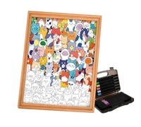 Jeeeun Little Kitties - Wooden Coloring Puzzle, DIY Wooden Cat Puzzle Frame, Paintable Creative Handmade Photo Frame With Frame & Acrylic Markers (With 24-color Pens)