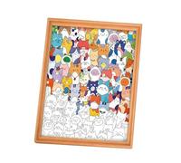 Jeeeun Little Kitties - Wooden Coloring Puzzle, DIY Wooden Cat Puzzle Frame, Paintable Creative Handmade Photo Frame With Frame & Acrylic Markers (No Pens)