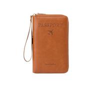 Jeeeun Multi-Functional RFID Passport Wallet, 2025 New Anti-Theft ID Card Organizer Case with Safe Zipper for Men and Women (Brown)