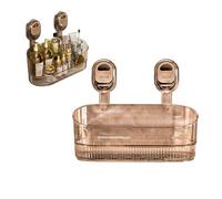 Jeeeun No-Drill Bathroom Suction Storage Box - Large Capacity & Strong Load-Bearing, Strong Hold Shower Caddy Suction Cup Wall Organizer with Drain Holes (Brown)