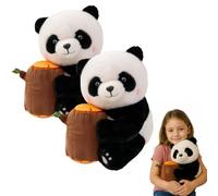 Jeeeun Panda Stuffed Animal, Stuffed Panda Holding Bamboo, Pandas Plush Gifts with Kawaii Design for Kids Girls Boys Birthday Valentine (Wooden Stake *2)