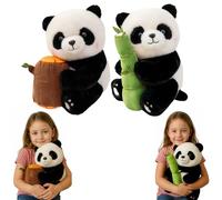 Jeeeun Panda Stuffed Animal, Stuffed Panda Holding Bamboo, Pandas Plush Gifts with Kawaii Design for Kids Girls Boys Birthday Valentine (B+W)