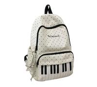 Jeeeun Piano Backpack, Cute Polka Dot Music Backpack for Women with Pendant, Lightweight Daypack for College, Travel & Everyday Use (White)