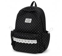 Jeeeun Polka Dot Backpack, Large Capacity Nylon Daypack with Multiple Pockets and Adjustable Padded Straps (Black)