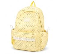 Jeeeun Polka Dot Backpack, Large Capacity Nylon Daypack with Multiple Pockets and Adjustable Padded Straps (Yellow)
