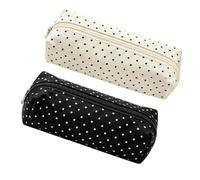 Jeeeun Polka Dot Pencil Case, 2027 New Cute Canvas Pencil Case for School Supplies (Black + Beige)