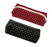 Jeeeun Polka Dot Pencil Case, 2027 New Cute Canvas Pencil Case for School Supplies (Black + Burgundy)