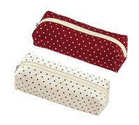 Jeeeun Polka Dot Pencil Case, 2027 New Cute Canvas Pencil Case for School Supplies (Burgundy + Beige)