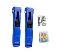 Jeeeun Portable Binder Clip Stapler Handheld Paper Clam Clip Dispenser Includes 100 Reusable Clips for Desktop Document Home School Office (Blue,2pcs)