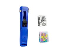 Jeeeun Portable Binder Clip Stapler Handheld Paper Clam Clip Dispenser Includes 100 Reusable Clips for Desktop Document Home School Office (Blue,1pcs)
