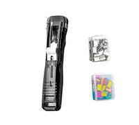 Jeeeun Portable Binder Clip Stapler Handheld Paper Clam Clip Dispenser Includes 100 Reusable Clips for Desktop Document Home School Office (Black,1pcs)