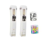 Jeeeun Portable Binder Clip Stapler Handheld Paper Clam Clip Dispenser Includes 100 Reusable Clips for Desktop Document Home School Office (White,2pcs)