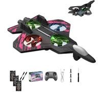 Jeeeun Rc Jet - Rc Fighter Jet with Quadcopter, Foam Remote Control Airplane with Remote Control, Led Lights, Altitude Hold, 360°Flip Stunt Rotation for Sky Lovers and Kids (Triple-Cell,Red)