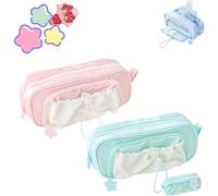 Jeeeun Rosy Posy Pencil Case, Rosy Posy Kawaii Pencil Case for Teenage Kids, Double Layer Large Capacity Multi-Pocket Design Childlike Innocence (2pcs d)
