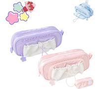 Jeeeun Rosy Posy Pencil Case, Rosy Posy Kawaii Pencil Case for Teenage Kids, Double Layer Large Capacity Multi-Pocket Design Childlike Innocence (2pcs a)