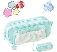Jeeeun Rosy Posy Pencil Case, Rosy Posy Kawaii Pencil Case for Teenage Kids, Double Layer Large Capacity Multi-Pocket Design Childlike Innocence (Green)
