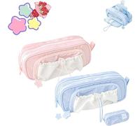 Jeeeun Rosy Posy Pencil Case, Rosy Posy Kawaii Pencil Case for Teenage Kids, Double Layer Large Capacity Multi-Pocket Design Childlike Innocence (2pcs b)