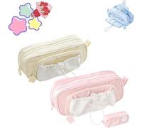 Jeeeun Rosy Posy Pencil Case, Rosy Posy Kawaii Pencil Case for Teenage Kids, Double Layer Large Capacity Multi-Pocket Design Childlike Innocence (2pcs c)