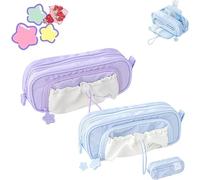 Jeeeun Rosy Posy Pencil Case, Rosy Posy Kawaii Pencil Case for Teenage Kids, Double Layer Large Capacity Multi-Pocket Design Childlike Innocence (2pcs e)