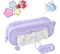 Jeeeun Rosy Posy Pencil Case, Rosy Posy Kawaii Pencil Case for Teenage Kids, Double Layer Large Capacity Multi-Pocket Design Childlike Innocence (Purple)