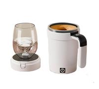 Jeeeun Self Stirring Coffee Mug, Automatic Magnetic Mixing Cup with Temperature Display, Rechargeable Smart Mug with Lid and Handle for Milk Tea Home Office Travel (White)