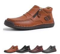Jeeeun The First Young Driving Boots Men - Men’s Handmade Premium Leather Slip-on Driving Boots Travel & Outdoor, Waterproof (Light Brown,42)
