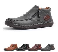 Jeeeun The First Young Driving Boots Men - Men’s Handmade Premium Leather Slip-on Driving Boots Travel & Outdoor, Waterproof (Gray,46)