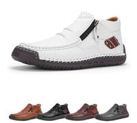 Jeeeun The First Young Driving Boots Men - Men’s Handmade Premium Leather Slip-on Driving Boots Travel & Outdoor, Waterproof (White,41)