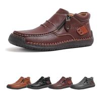 Jeeeun The First Young Driving Boots Men - Men’s Handmade Premium Leather Slip-on Driving Boots Travel & Outdoor, Waterproof (Dark Brown,44)
