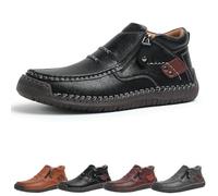 Jeeeun The First Young Driving Boots Men - Men’s Handmade Premium Leather Slip-on Driving Boots Travel & Outdoor, Waterproof (Black,42)