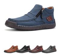 Jeeeun The First Young Driving Boots Men - Men’s Handmade Premium Leather Slip-on Driving Boots Travel & Outdoor, Waterproof (Blue,42)