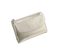Jeeeun Unisex Pebble Leather Wallet, 5.3In Compact Genuine Leather Coin & Card Holder, Bifold Pocket Purse (Gold)