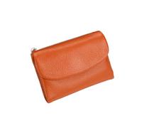 Jeeeun Unisex Pebble Leather Wallet, 5.3In Compact Genuine Leather Coin & Card Holder, Bifold Pocket Purse (Orange)