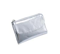 Jeeeun Unisex Pebble Leather Wallet, 5.3In Compact Genuine Leather Coin & Card Holder, Bifold Pocket Purse (Silver)